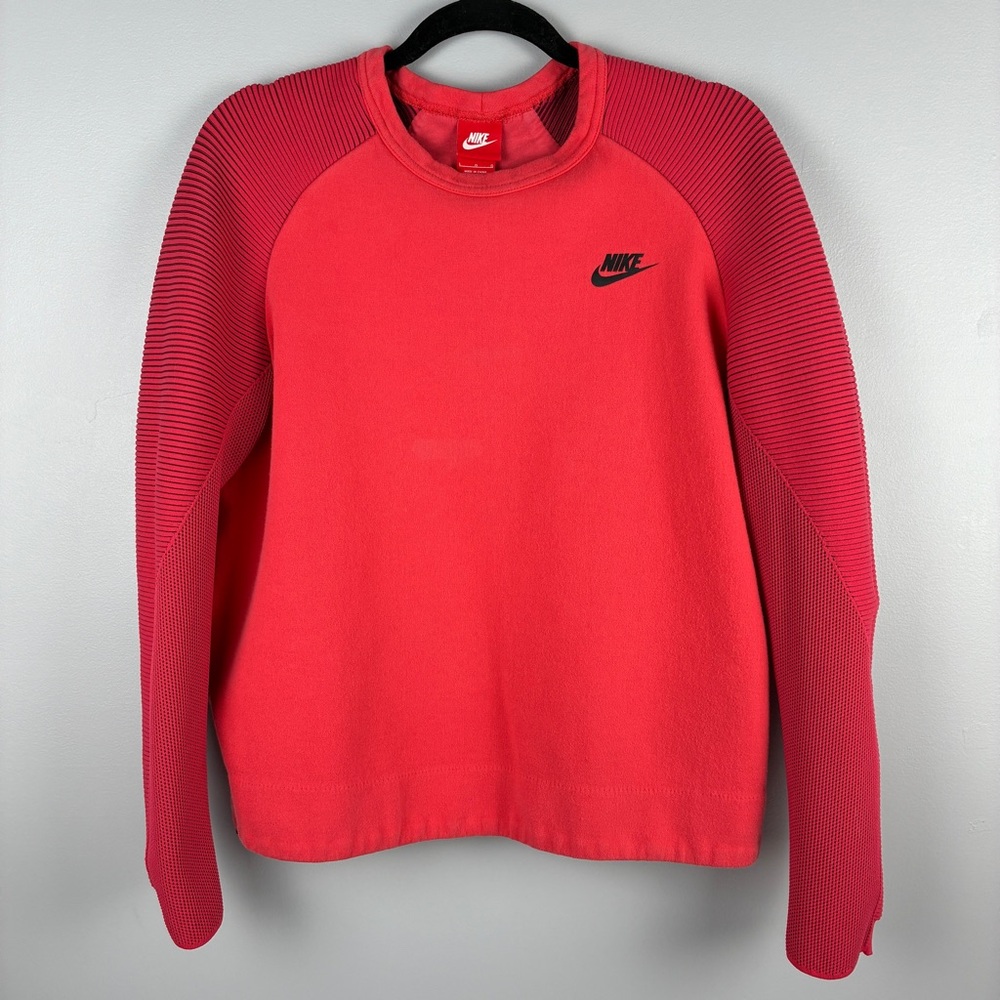 Nike Tech Fleece Crewneck Large Pink Ribbed Sleeve Streetwear Athleisure Relaxed